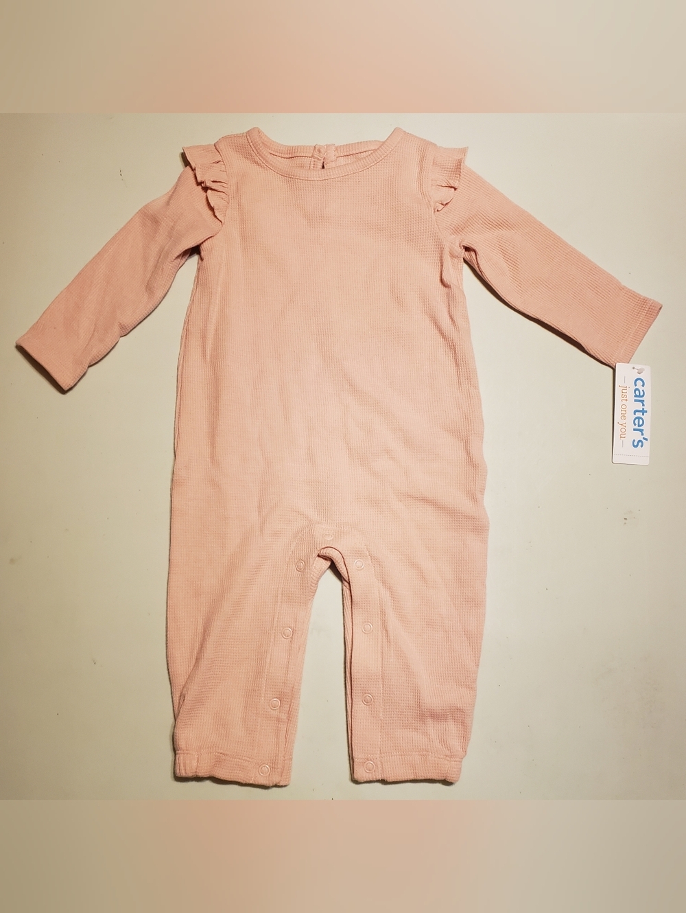 Carter's Light Blush Pink Ruffle-Shoulder Long-Sleeve One-Piece